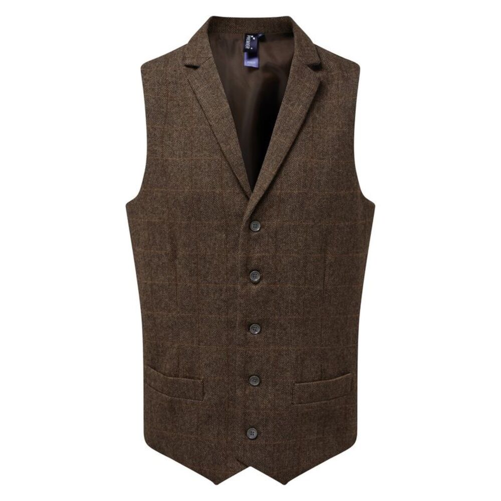 Premier Mens Herringbone Waistcoat / Brown Check